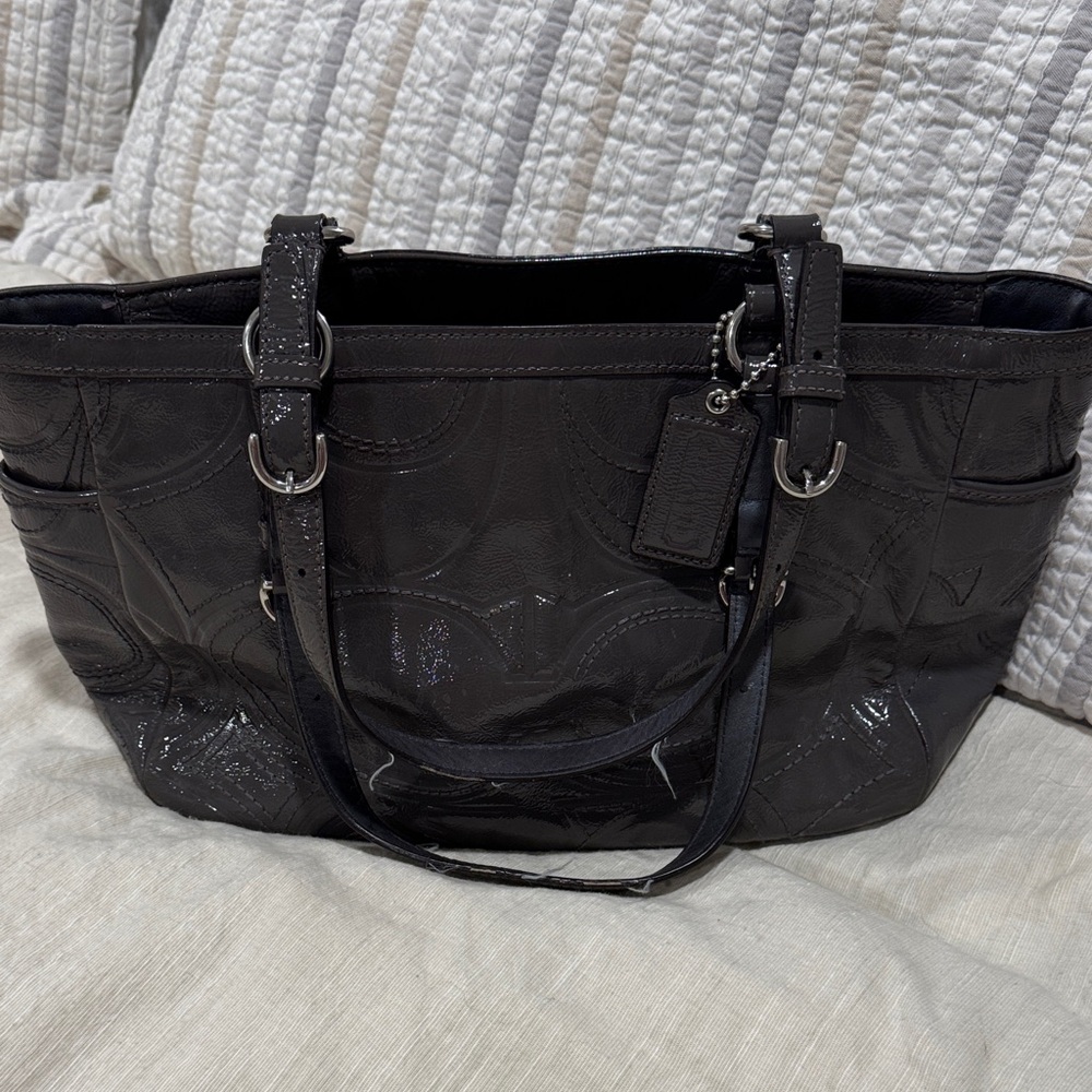 Coach Glossy Dark Gray Tote Bag